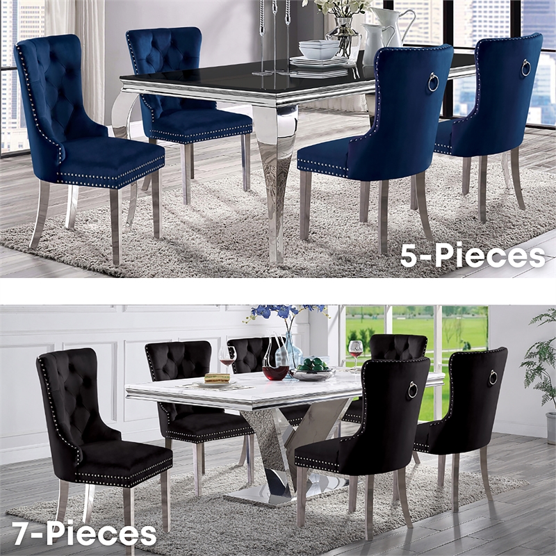 Furniture of America Swata Fabric Tufted Dining Chair in Black (Set of 2)