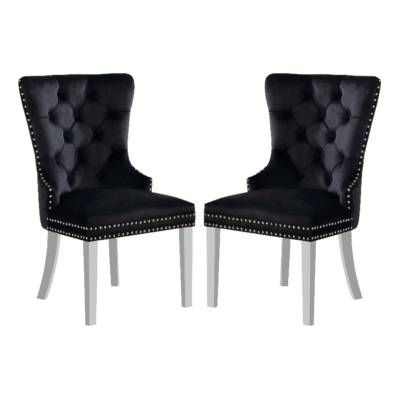 Furniture of America Swata Fabric Tufted Dining Chair in Black (Set of 2)
