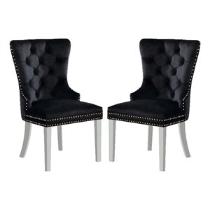 Furniture of America Swata Fabric Tufted Dining Chair in Black (Set of 2)