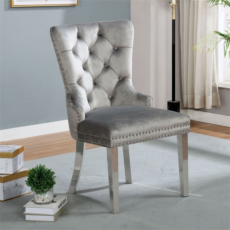 Furniture of America Swata Fabric Tufted Dining Chair in Gray (Set of 2)