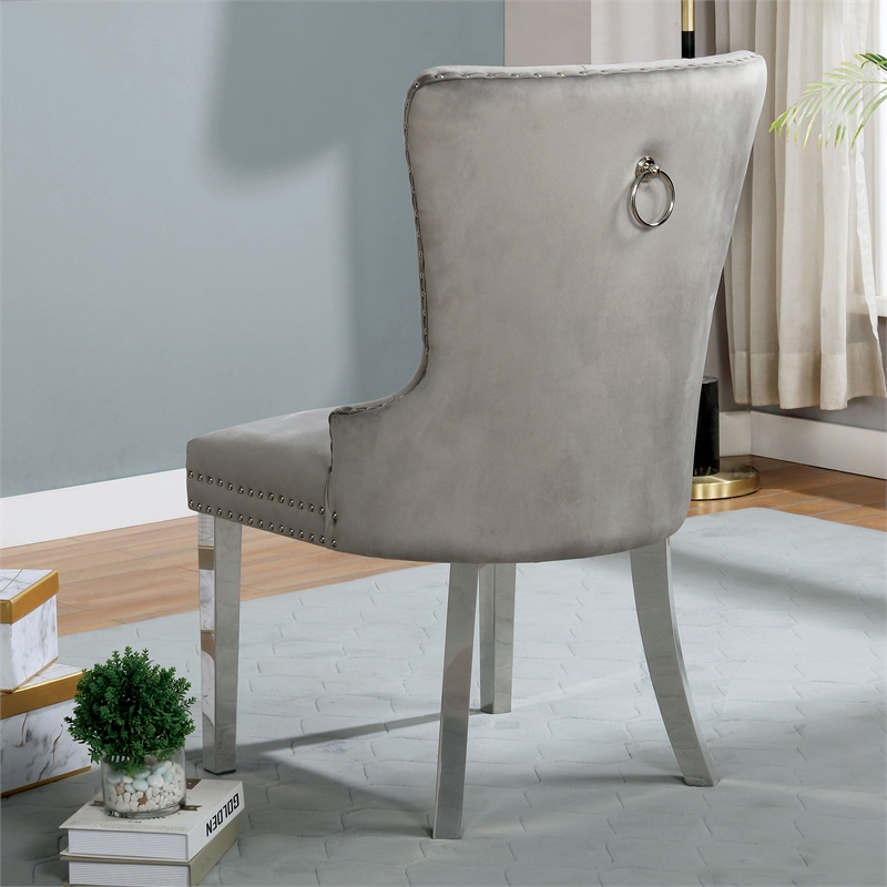 Furniture of America Swata Fabric Tufted Dining Chair in Gray (Set of 2)