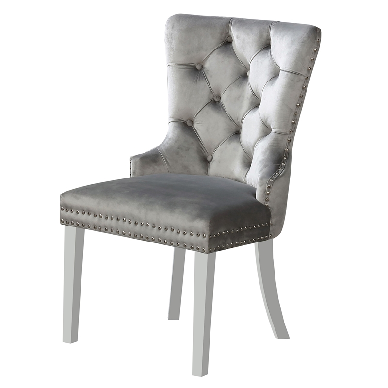 Furniture of America Swata Fabric Tufted Dining Chair in Gray (Set of 2)