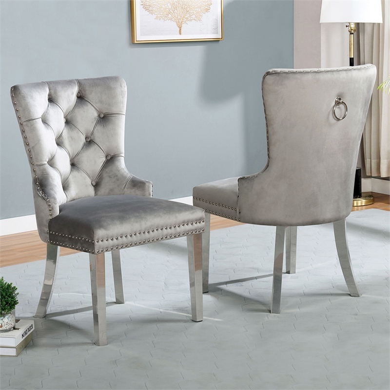 Furniture of America Swata Fabric Tufted Dining Chair in Gray (Set of 2)