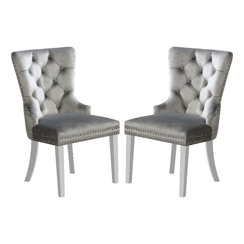 Furniture of America Swata Fabric Tufted Dining Chair in Gray (Set of 2)
