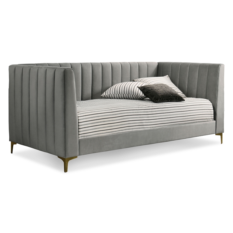 Furniture of America Mais Metal and Fabric Tufted Daybed in Light Gray