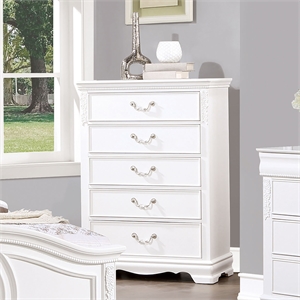Furniture of America Heyd 5-Drawer Solid Wood White Chest with Nickel Pulls