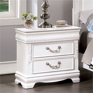 Furniture of America Heyd 2-Drawer Solid Wood Nightstand with USB in White