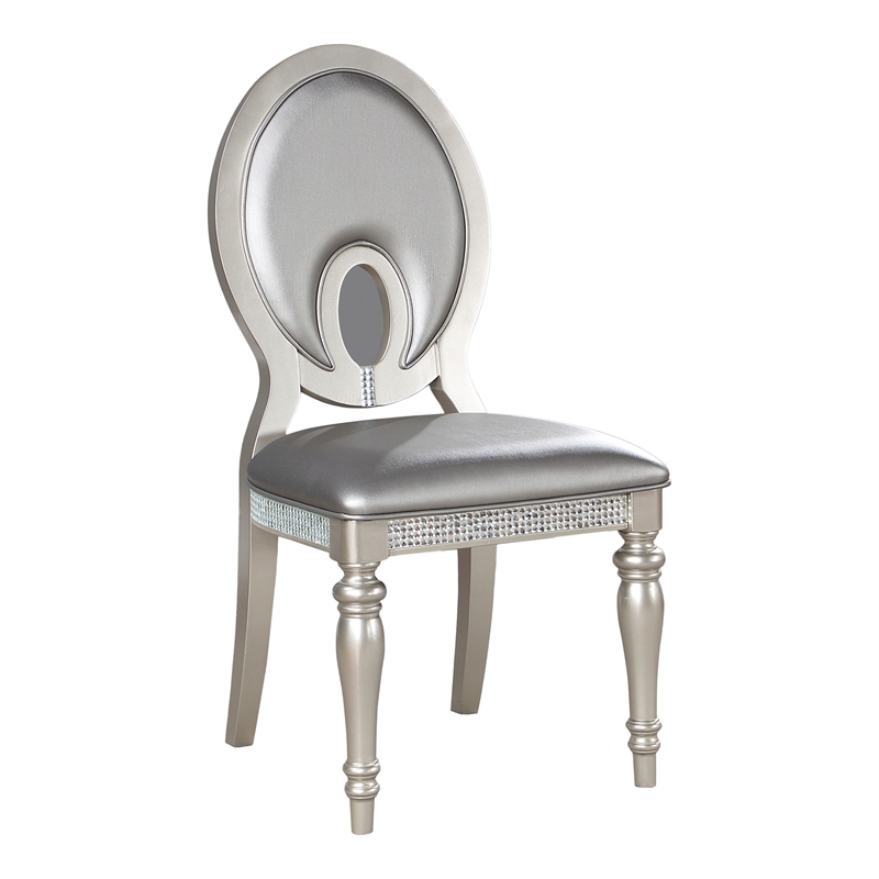 Furniture of America Arena Solid Wood Oval Back Side Chairs in Silver (Set of 2)
