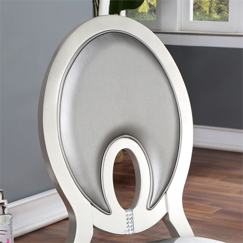 Furniture of America Arena Solid Wood Oval Back Side Chairs in Silver (Set of 2)