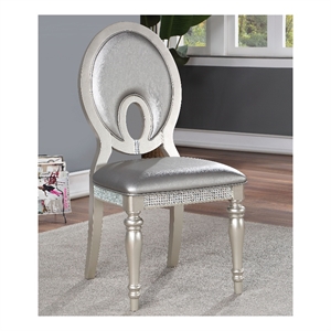 furniture of america arena solid wood oval back side chairs in silver (set of 2)