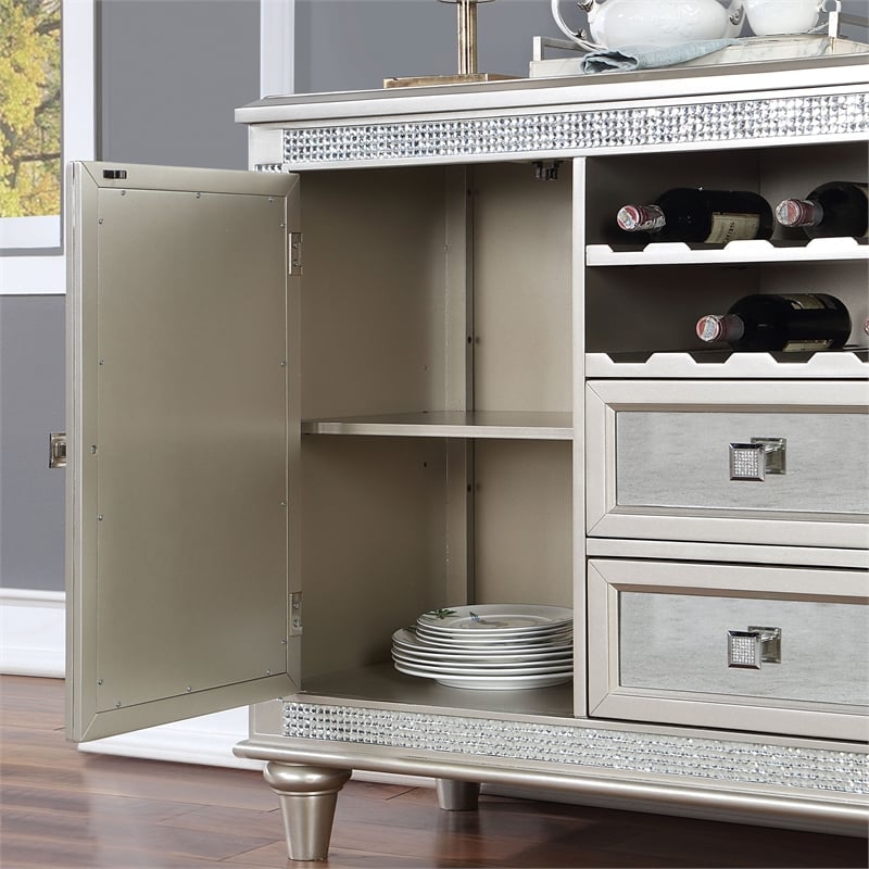 Furniture of America Arena Solid Wood Multi-Storage Server in Silver