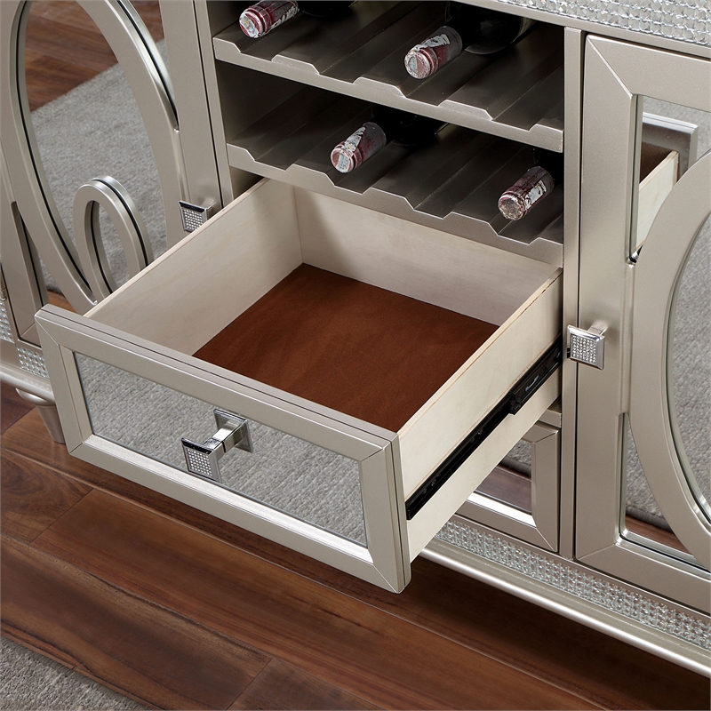 Furniture of America Arena Solid Wood Multi-Storage Server in Silver