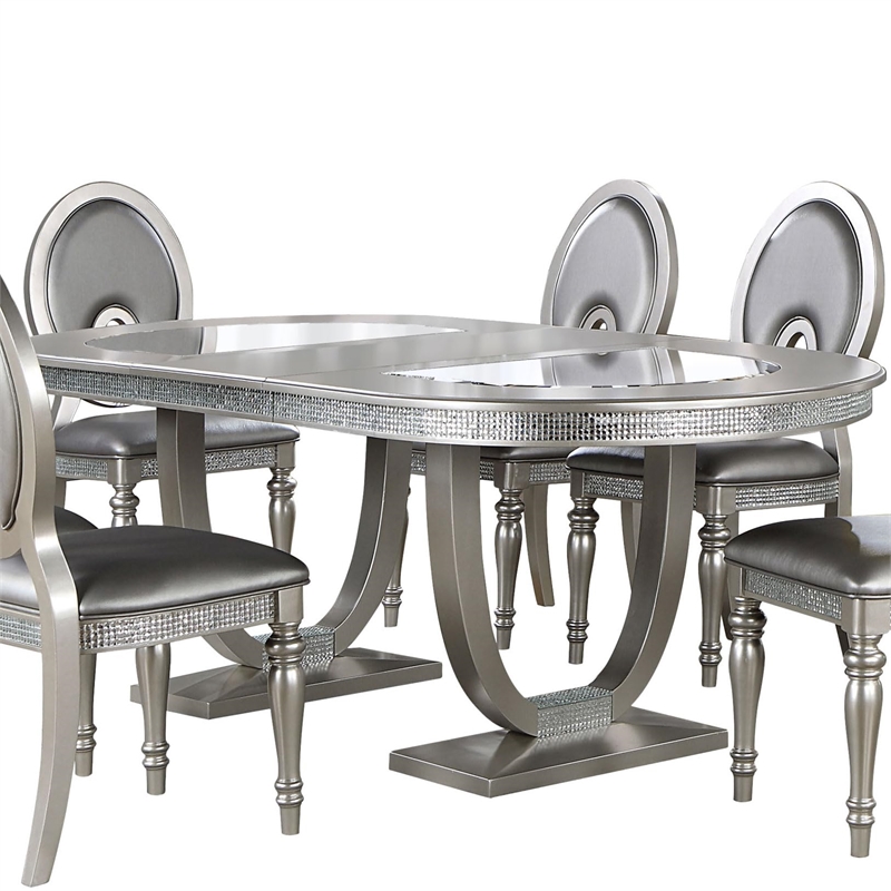 Furniture of America Arena Solid Wood Expandable Dining Table in Silver