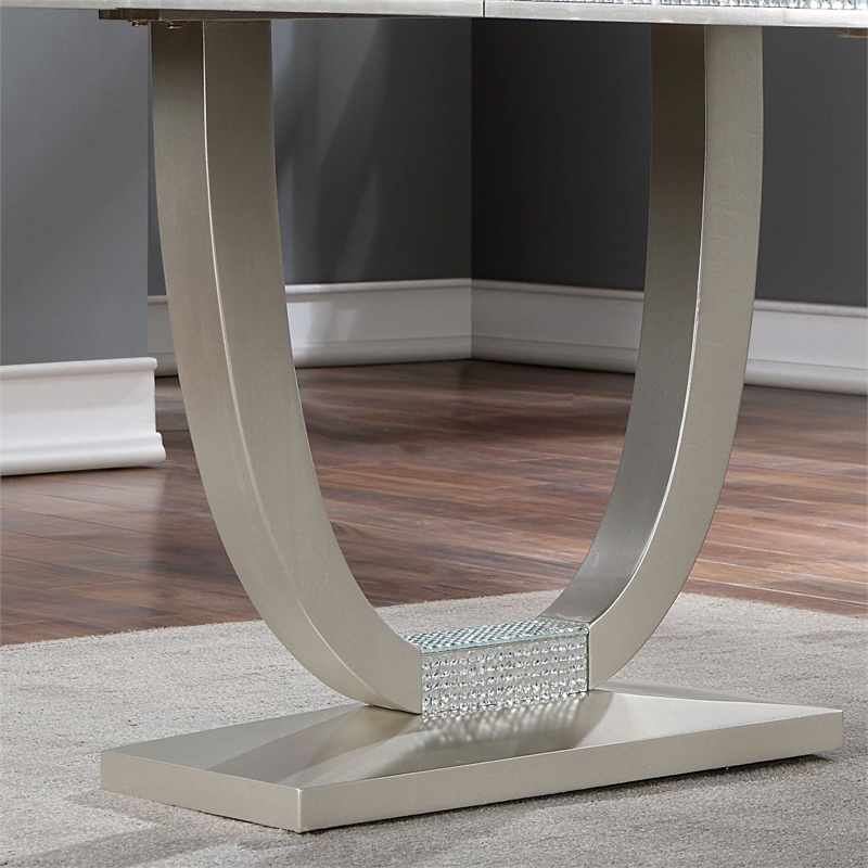 Furniture of America Arena Solid Wood Expandable Dining Table in Silver