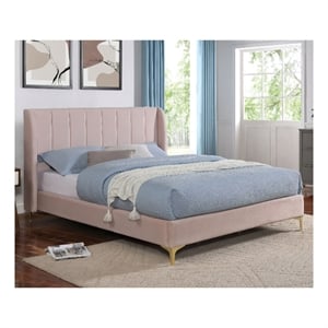 Furniture of America Royl Mattress Ready Fabric Queen Bed in Light Pink