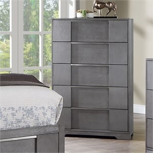 Furniture of America Soya 5-Drawer Solid Wood Gray Chest with Nickel Pulls