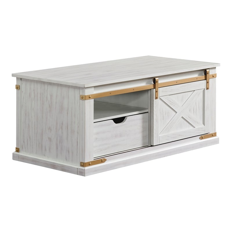 Furniture of America Nici Solid Wood Sliding Door Coffee Table in White