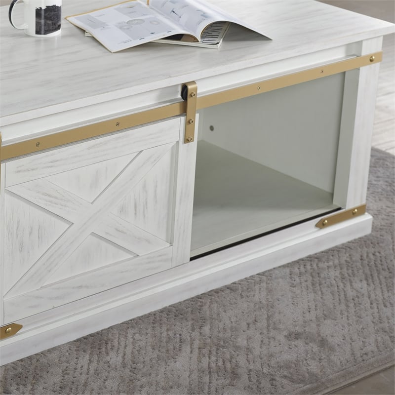 Furniture of America Nici Solid Wood Sliding Door Coffee Table in White