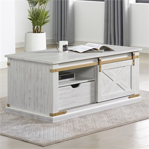 Furniture of America Nici Solid Wood Sliding Door Coffee Table in White