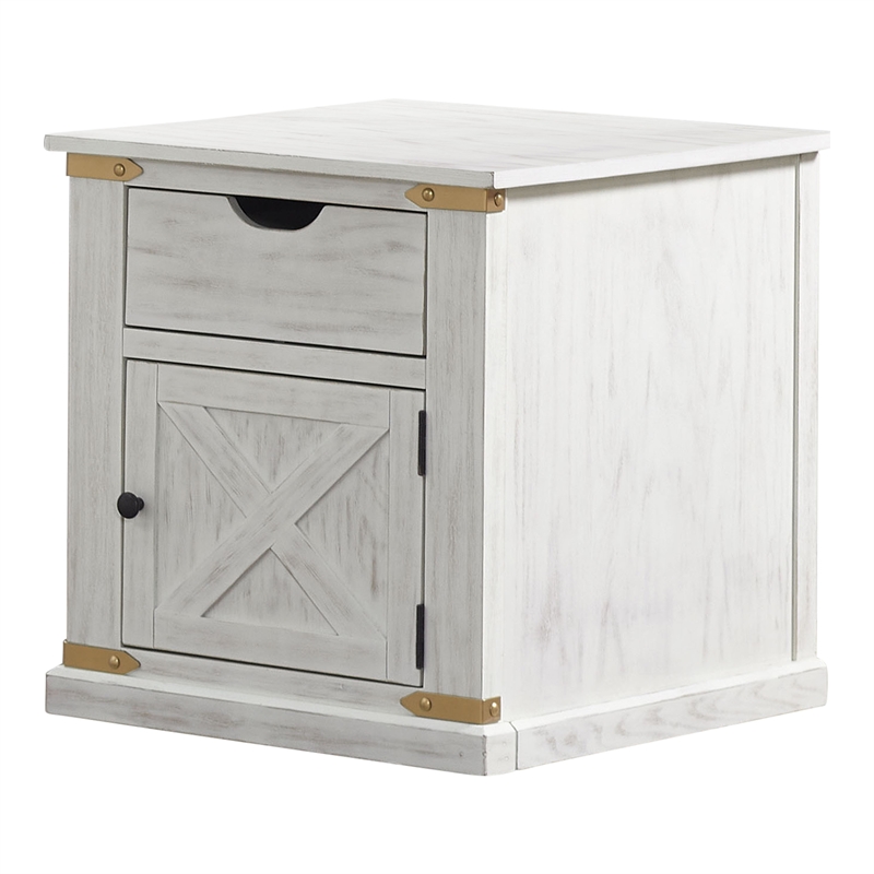 Furniture of America Nici Solid Wood Storage End Table with Door in White