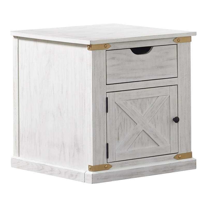 Furniture of America Nici Solid Wood Storage End Table with Door in White