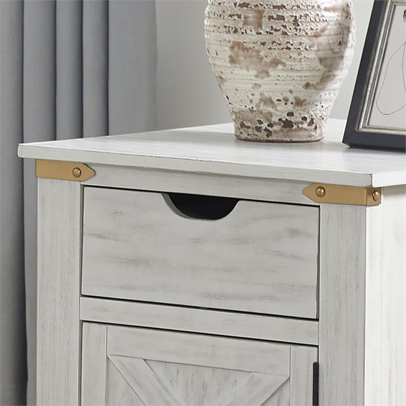 Furniture of America Nici Solid Wood Storage End Table with Door in White