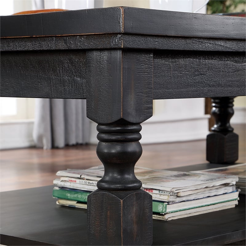 Furniture of America Neli Solid Wood Storage Sofa Table in Antique Black