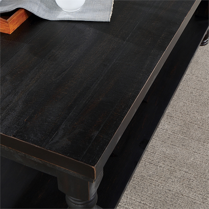 Furniture of America Neli Solid Wood Storage Sofa Table in Antique Black