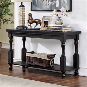 Furniture of America Neli Solid Wood Storage Sofa Table in Antique Black