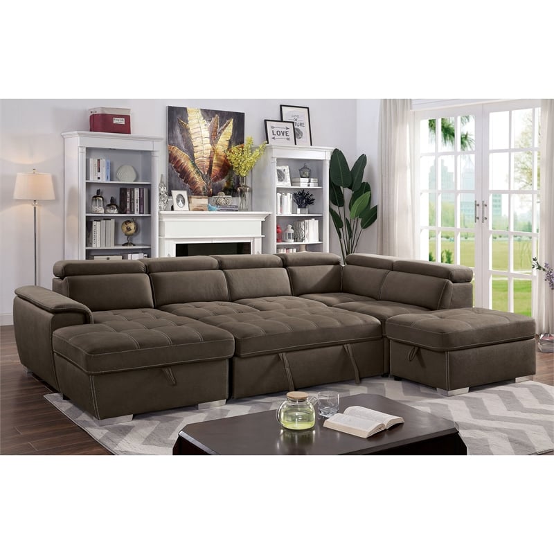 Furniture of America Hoil Fabric U-Shaped Sectional in Light Brown