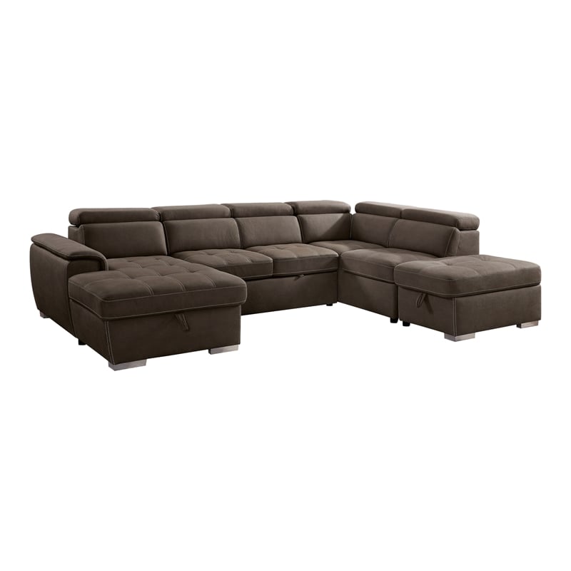 Furniture of America Hoil Fabric U-Shaped Sectional in Light Brown