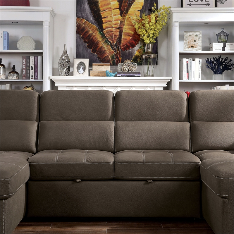 Furniture of America Hoil Fabric U-Shaped Sectional in Light Brown