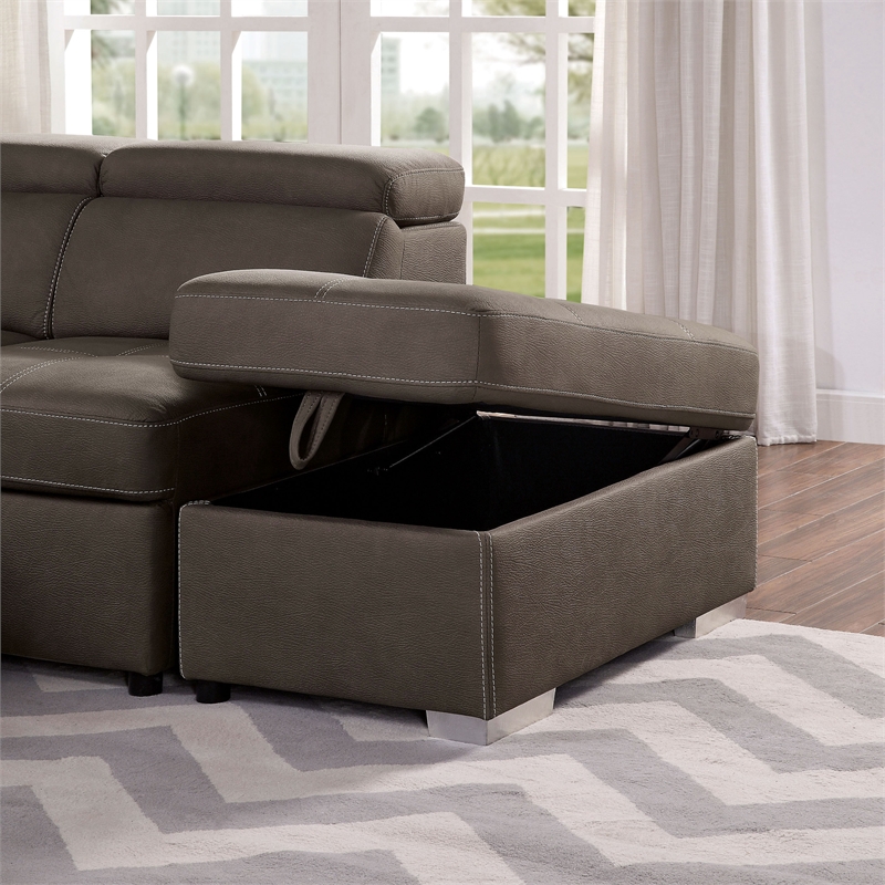 Furniture of America Hoil Fabric U-Shaped Sectional in Light Brown