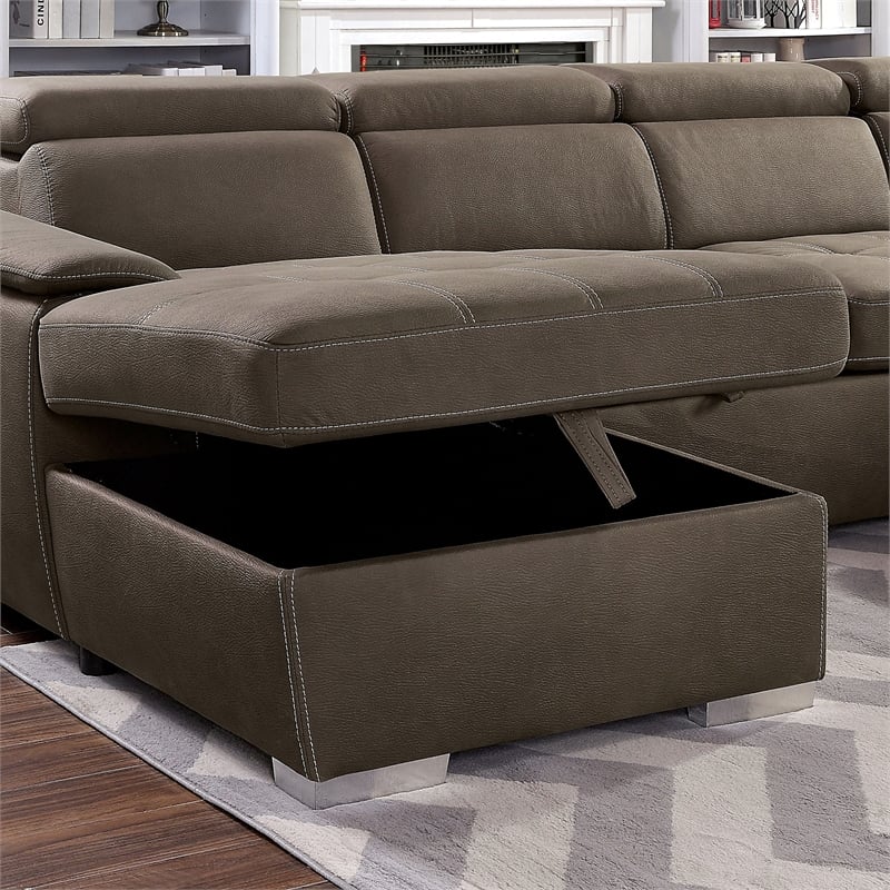 Furniture of America Hoil Fabric U-Shaped Sectional in Light Brown