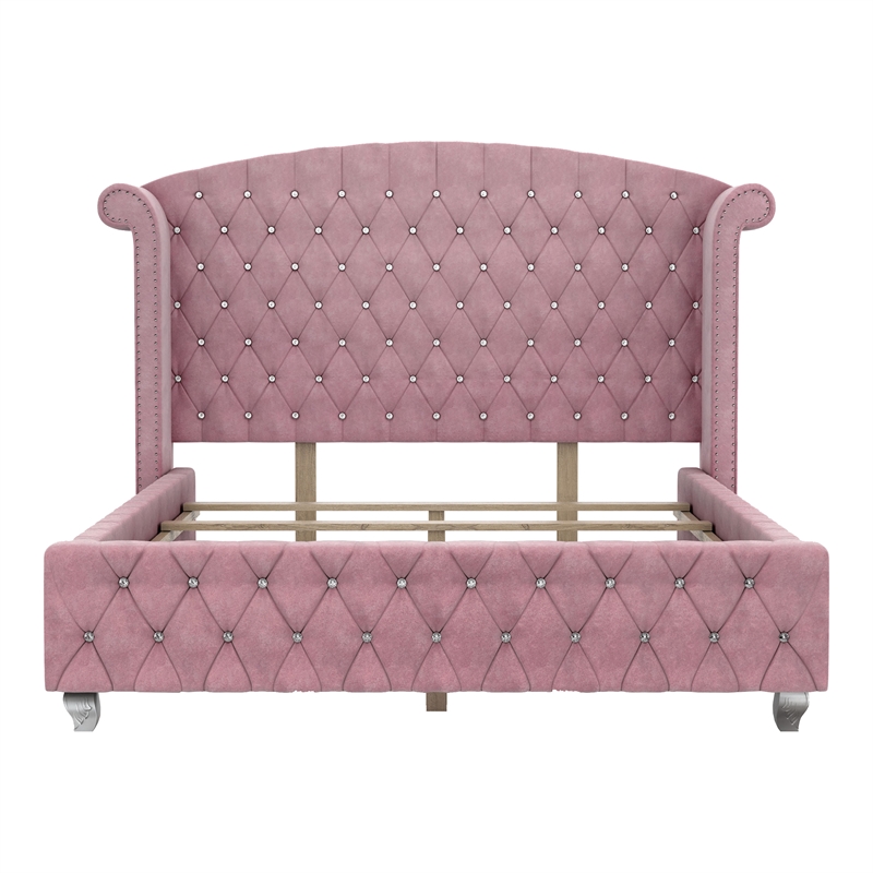 Furniture of America Gijit Wingback Tufted Fabric Queen Bed in Pink