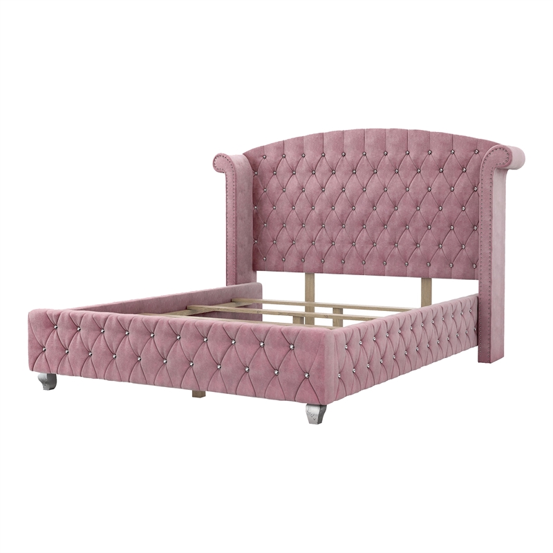 Furniture of America Gijit Wingback Tufted Fabric Queen Bed in Pink
