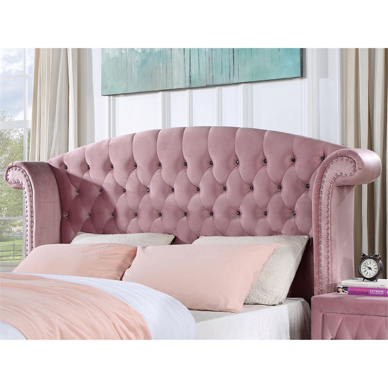 Furniture of America Gijit Wingback Tufted Fabric Queen Bed in Pink