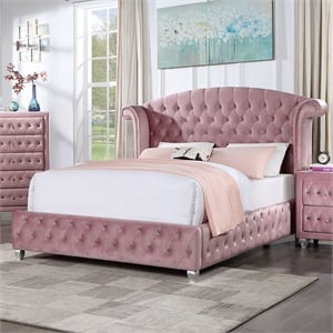 Furniture of America Gijit Wingback Tufted Fabric Queen Bed in Pink