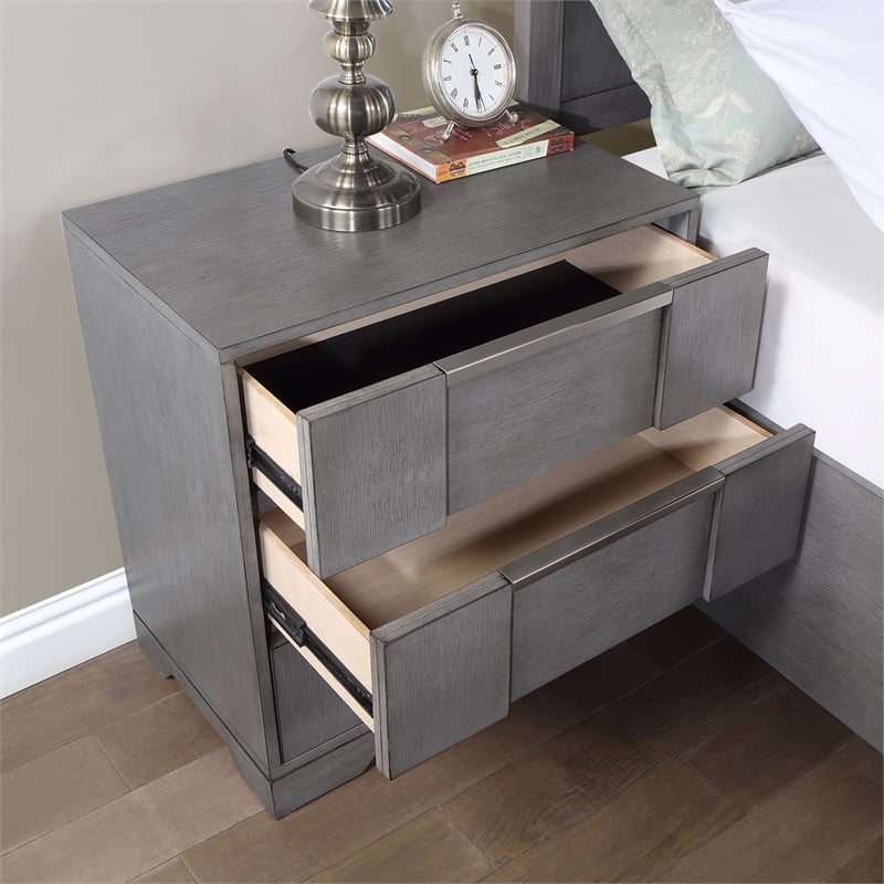 Furniture of America Soya 3-Drawer Solid Wood Gray Nightstand with Nickel Pulls