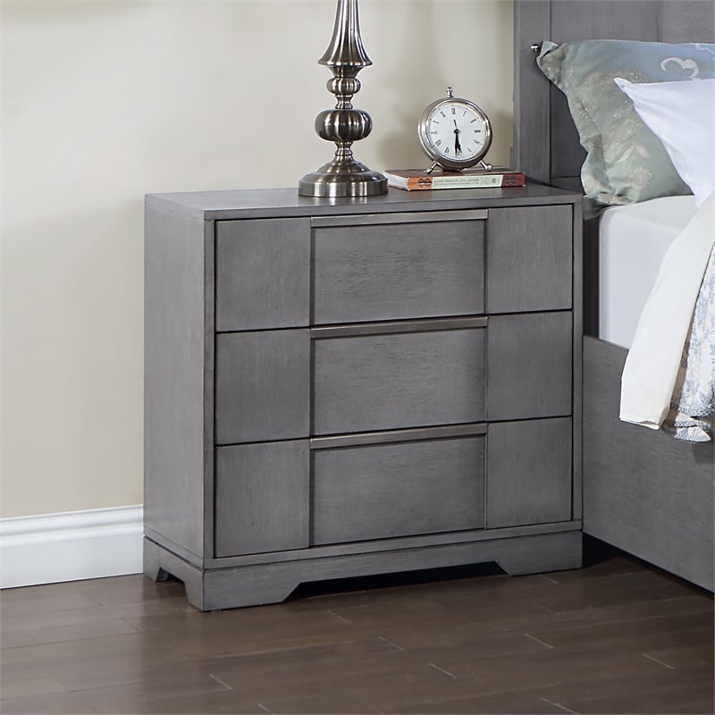 Furniture of America Soya 3-Drawer Solid Wood Gray Nightstand with Nickel Pulls