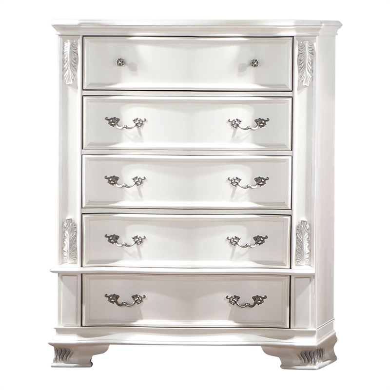 Furniture of America Kide 5-Drawer Solid Wood Chest in Pearl White