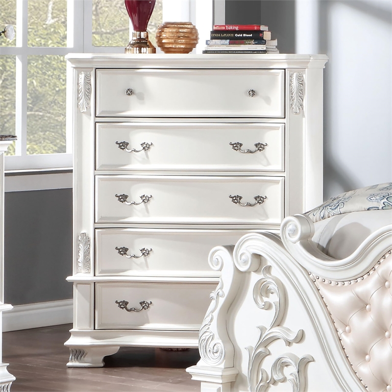 Furniture of America Kide 5-Drawer Solid Wood Chest in Pearl White