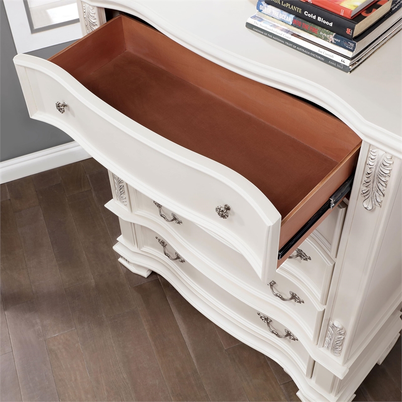 Furniture of America Kide 5-Drawer Solid Wood Chest in Pearl White