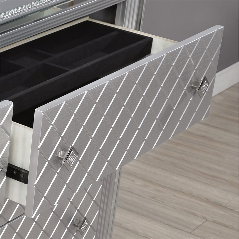 FOA Chid 5-Drawer Solid Wood Silver Chest with Ball-bearing Glides