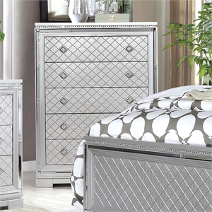 FOA Chid 5-Drawer Solid Wood Silver Chest with Ball-bearing Glides