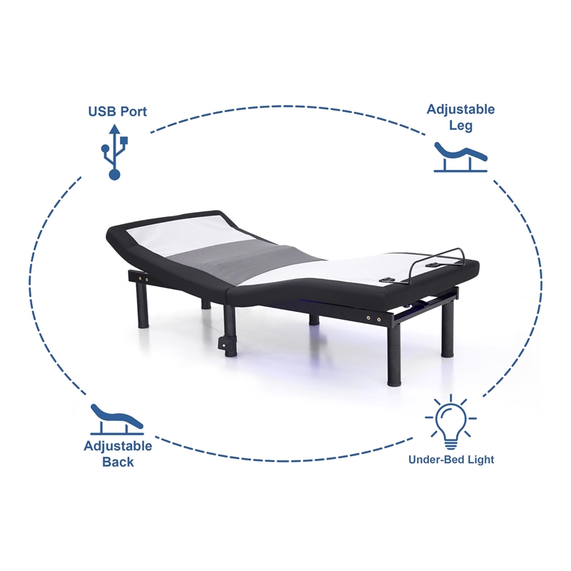 Furniture of America Virya Metal Full Adjustable Bed Base with USB in Black
