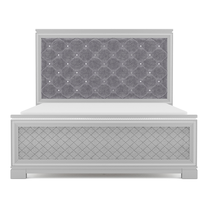 Furniture of America Chid Button Tufted Solid Wood Eastern King Bed in Silver