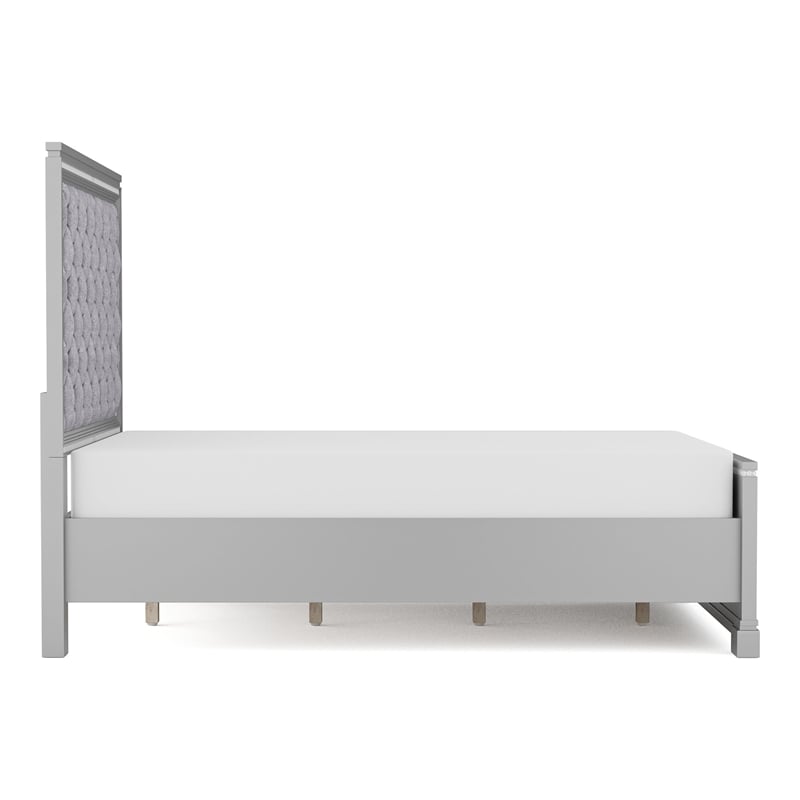 Furniture of America Chid Button Tufted Solid Wood Eastern King Bed in Silver