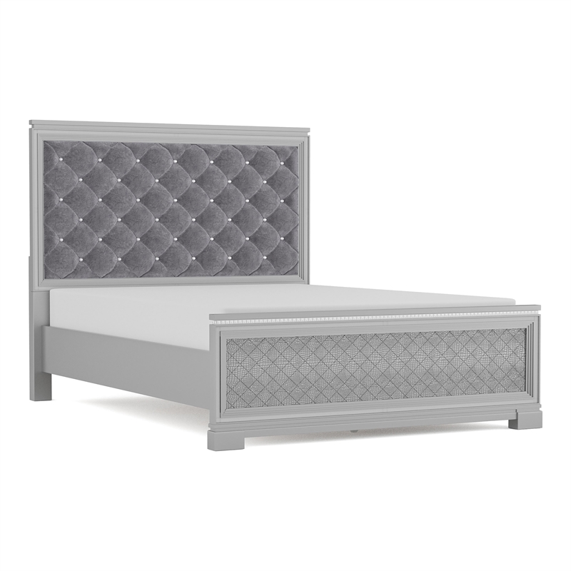 Furniture of America Chid Button Tufted Solid Wood Queen Bed in Silver