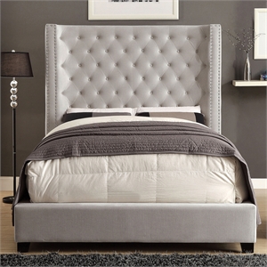 Furniture of America Qualy Wingback Tufted Fabric Queen Bed in Ivory